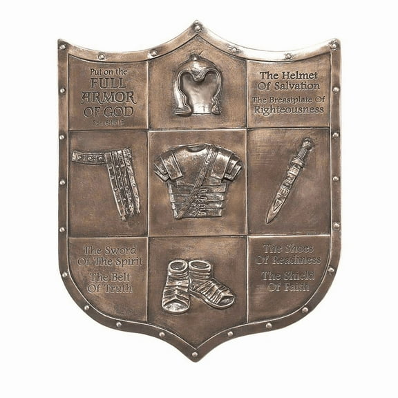Full Armor of God Shield 12 inch Bronze Color Resin Stone Wall Plaque