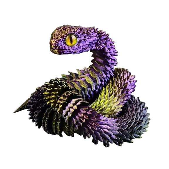 Full Articulated 3D Printed Snake Fidget Toy Multi-Color Flexible Movable Joint Serpent Figurine Stress Relief Ornament For Desk Car Aquarium Home Decoration Collectible Gift(Purple)
