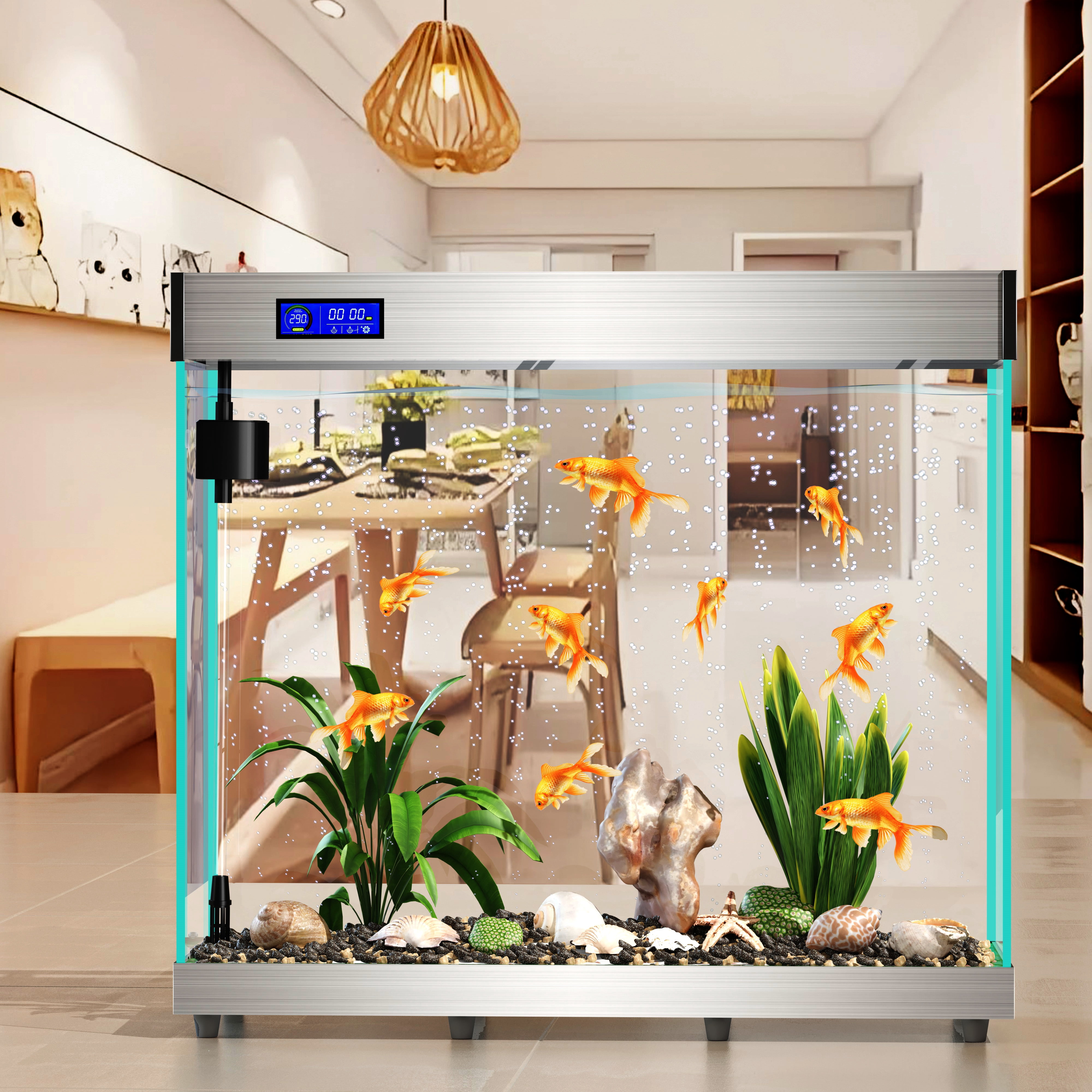 Full -Automatic Ecological Filter Fish Tank (Silver) of Tempered Glass ...