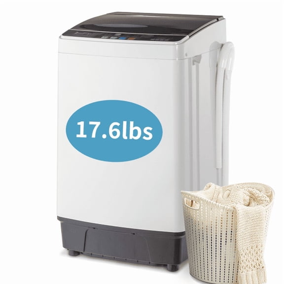 Full-Automatic Washing Machine Top Load Portable Compact Laundry Washer Spin with Drain Pump,10 programs 8 Water Level Selections with LED Display 17.8 Lbs Capacity, black