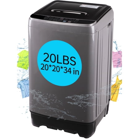 Full Automatic Washing Machine with LED Display, 20 lbs Portable Washing Machine, 10 Washing Programs & 8 Water Levels Selections, Grey