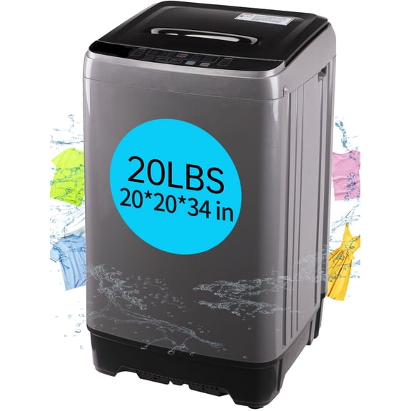 Full Automatic Washing Machine with LED Display, 20 lbs Portable Washing Machine, 10 Washing Programs & 8 Water Levels Selections, Grey