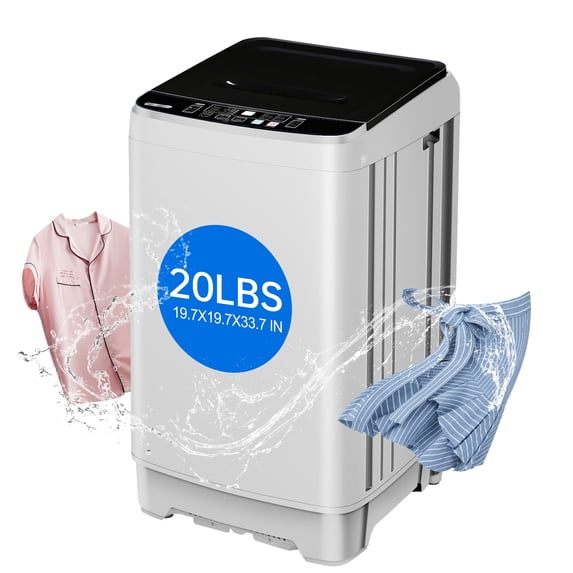 Full Automatic Washing Machine, 20 lbs Capacity Portable Washer Machine with LED Display, 10 Washing Programs & 8 Water Levels Selections, White