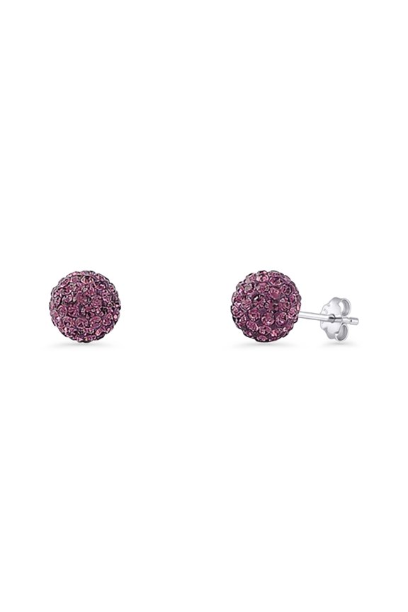 Full Ball Stud Earrings Dark Amethyst CZ 925 Sterling Silver 8mm