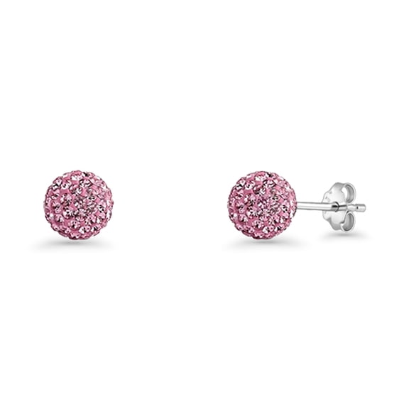 Full Ball Stud Earrings Pink CZ 925 Sterling Silver 6mm