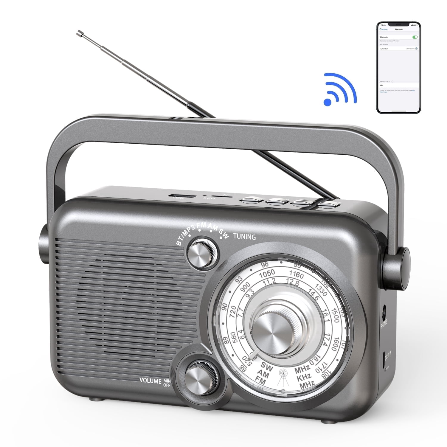 Portable Rechargeable AM/FM/SW Radios, Bluetooth 5.3, TF Card Support, Retro Vintage Radio Perfect for  Seniors
