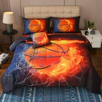 Full Basketball and Fire Comforter Sets for Boys, 6 Piece Bed in A Bag 3D Sport Themed Bedding Set
