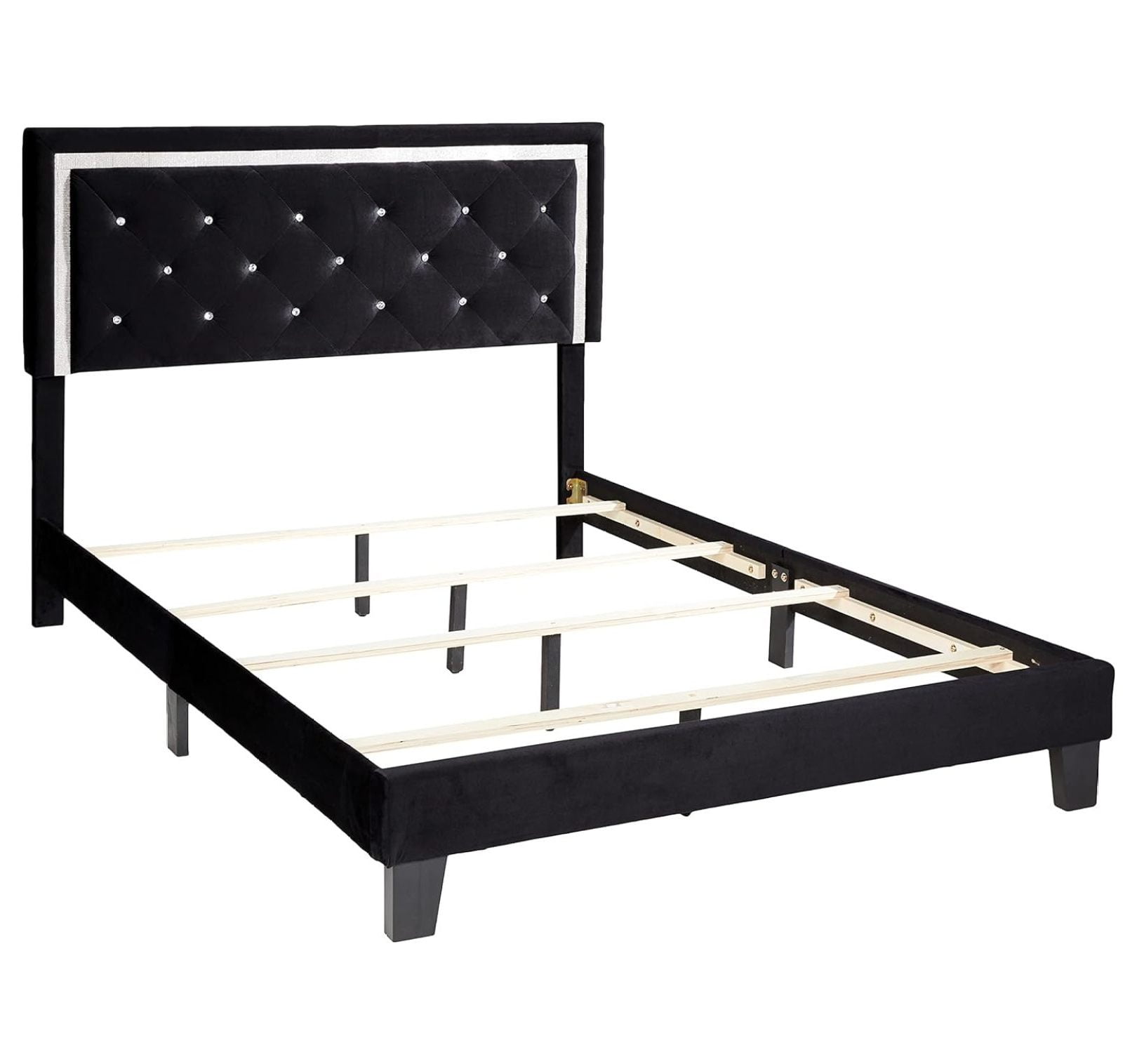 Elegant Full/Double Black Velvet Tufted Upholstered Bed with Headboard