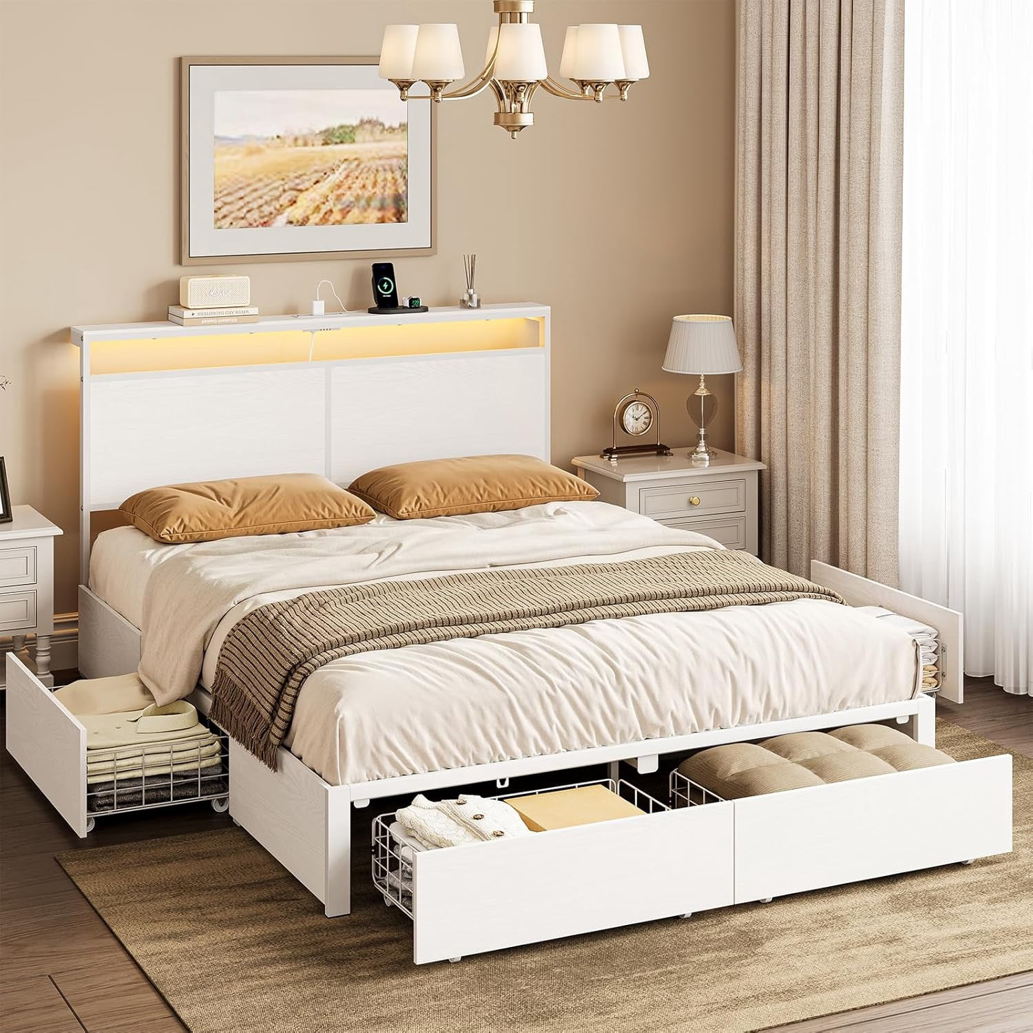 Full Bed Frame with 4 Storage Drawers Bed Frame Full Size with ...