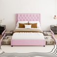 thumbnail image 1 of Full Bed Frame with 4 Storage Drawers, Pink Full Size Bed Frame with Headboard, Mattress Foundation Upholstered Bed Frame with Wood Slat Support, No Spring Box Needed, 1 of 1