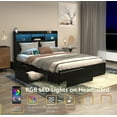 thumbnail image 1 of Full Bed Frame with 6 Storage Drawers & Charging Station, 44" Headboard Storage Shelf, LED Light, Noise Free Metal Platform Bed, No Box Spring Needed, Black, 1 of 8