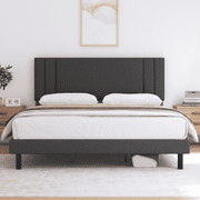Full Bed Frame,HAIIDE Full Size Platform Bed Frame with Fabric Upholstered Headboard,No Box Spring Needed,Dark Grey
