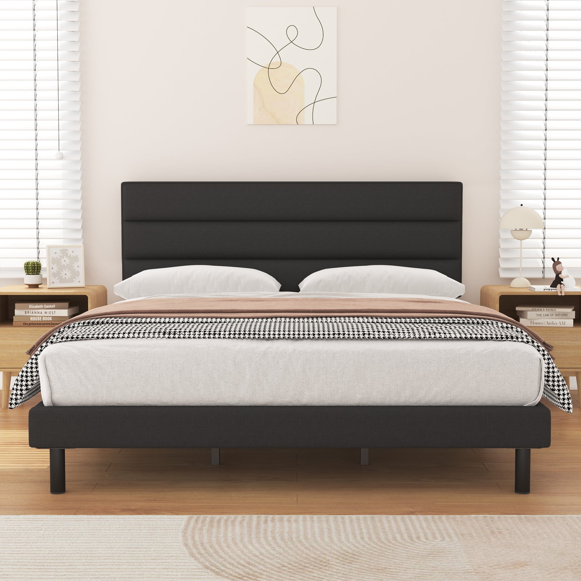 Full Bed Frame, HAIIDE Full Size Platform Bed with Wingback Fabric