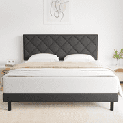 Full Bed Frame, HAIIDE Full Size bed Frame with Fabric Upholstered Headboard,Dark Grey, Easy Assembly