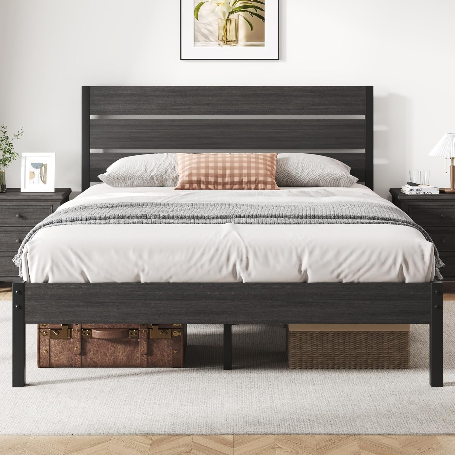 Queen Bed Frame with Headboard and Footboard, Metal Platform Bed Frame