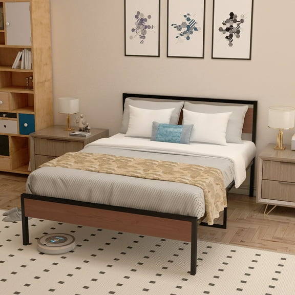 Full Bed Frame with Headboard, Full Metal Platform Bed No Box Srping Needed, Heavy Duty Metal Bed for Adults, Under-bed Storage and Noise Free Design, 440lbs Weight Capacity, Full Size
