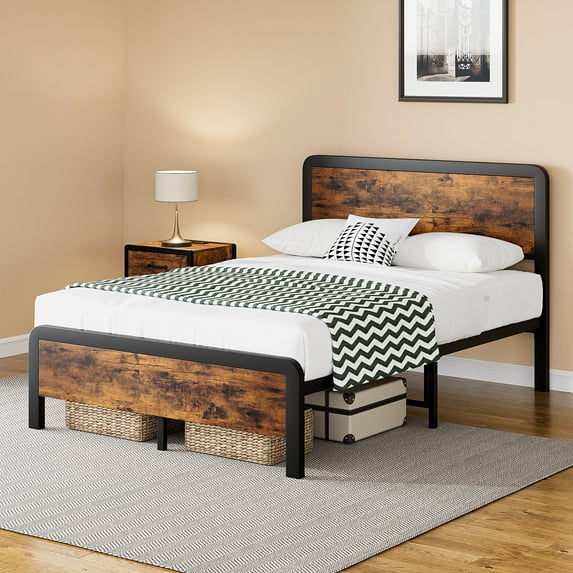 Full Bed Frame with Headboard, Platform Bed Frame with Safe Rounded Corners & Strong Metal Slats Support, Mattress Foundation/Noise-Free/No Box Spring Needed