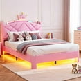 thumbnail image 1 of Princess Pink Bed Frame Full with LED Lights & Charging Station, Velvet Platform Upholstered Bed for Teen Bedroom Pink Furniture, 1 of 9