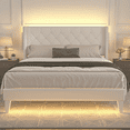 thumbnail image 1 of Full Bed Frame with LED Lights, Upholstered Velvet Platform Bed Frames with Button Tufted Wingback Headboard & Footboard - Wooden Slats Support, No Box Spring Needed, Beige, 1 of 6