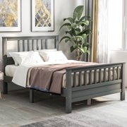 Full Bed Frame No Box Spring Needed, Solid Wood Platform Bed Frame with Headboard & Footboard, Strong Wooden Slats, Easy Assembly, Twin Bed Frames for Kids, Twin Bed Frames for Adults, Gray, V267