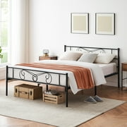 Full Bed Frame Platform with Headboard and Footboard Metal Bed Mattress Foundation with Storage No Box Spring Needed Black