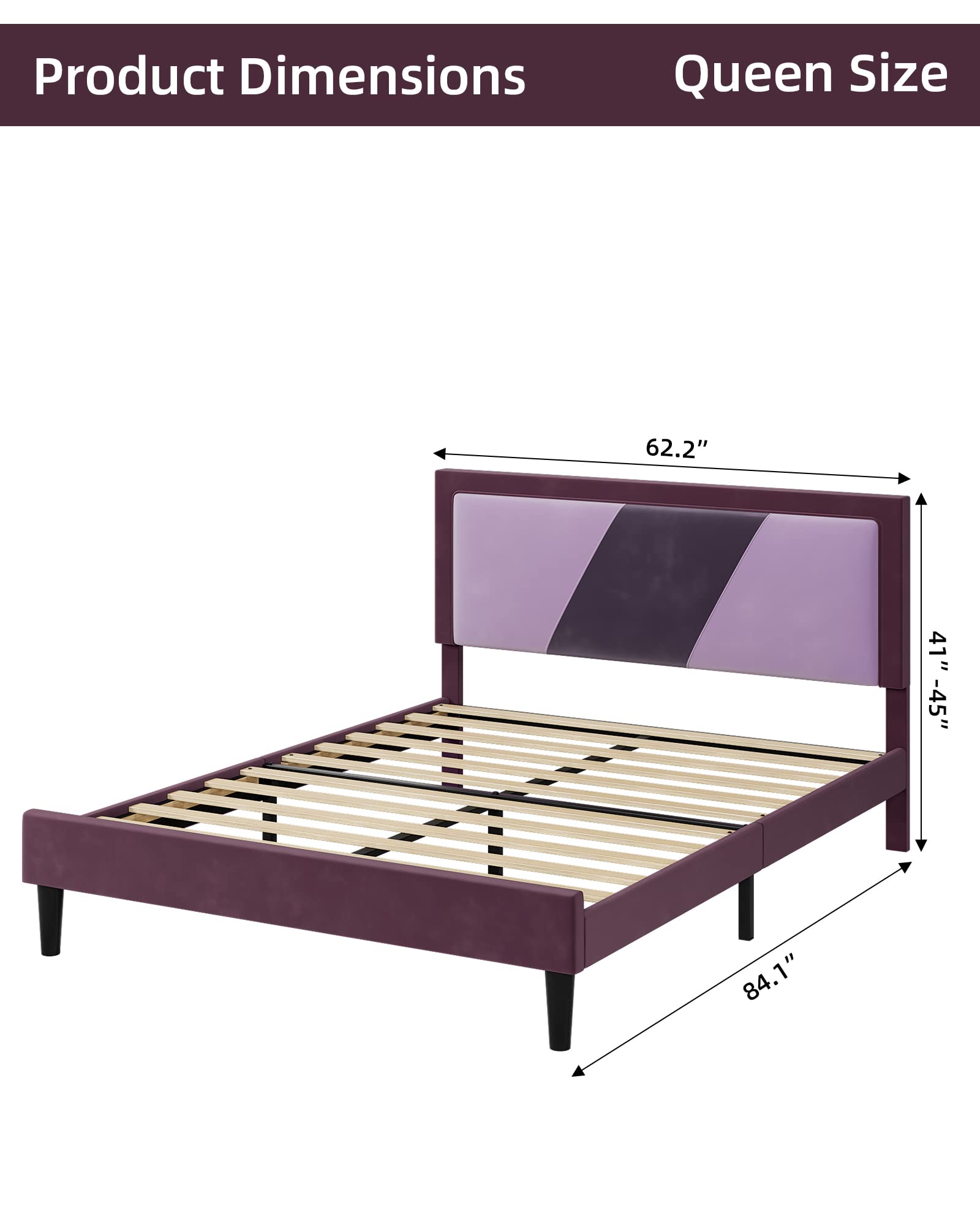 Full Bed Frame, Tufted Platform Bed Frame with Adjustable Height