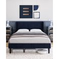 thumbnail image 1 of Full Bed Frame, Upholstered Platform Bed with Wingback Headboard, Velvet Upholstered Bed Frame with 2 Storage Pockets, Strong Wooden Slat Support, Easy Assembly, Box Spring Optional, Blue, 1 of 9