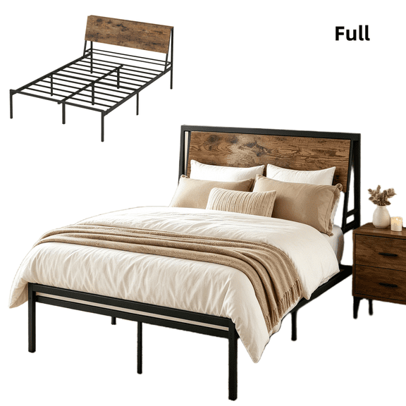 Full Bed Frame with Headboard, Metal Platform Bed Frame, Noise Free, No Box Spring Needed, Easy Assembly