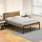 Full Bed Frame with Wood Headboard and Metal Slats Support Platform Bed Frame with Storage No Box Spring Needed