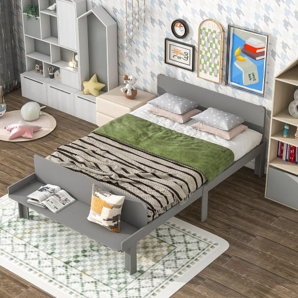 Full Bed Frames, Modern Bed Frame Full Size with Footboard&Bench, Pine ...