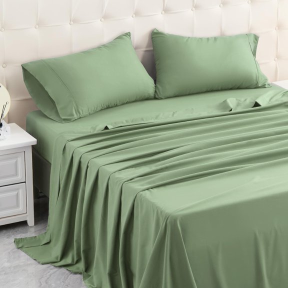 Full Bed Sheets Set, Soft Breathable Bedding Sheet Set, Sheets Set with 16" Deep Pocket Design (4 Pieces, Full, Light Green)