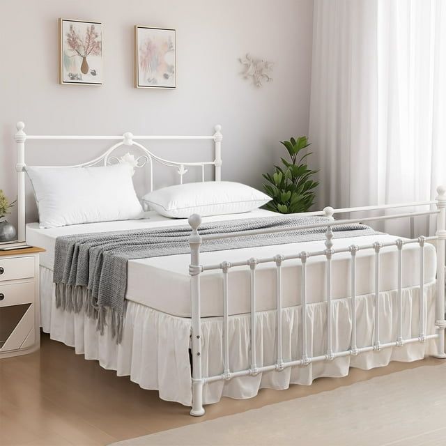 Full Bed Skirt 16 Inch Drop, Bed Skirt with Split Corners, Dust Ruffled