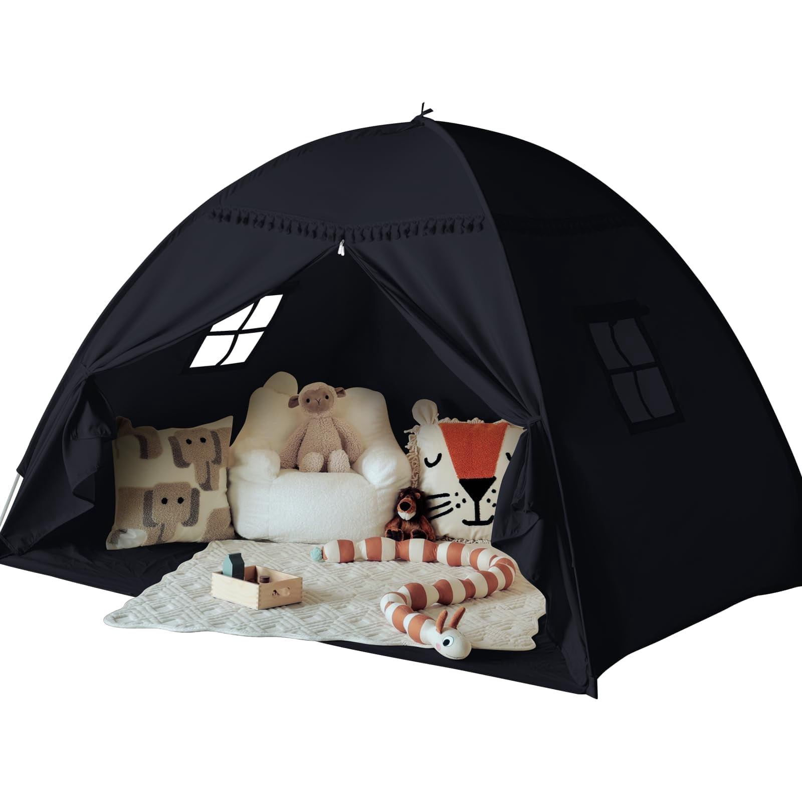 Full Bed Tent Toddler: Lights & Flags Indoor Play Playhouse - Large Blackout Sleeping Tents Portable Teepee Space Gifts (large Black)