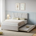 thumbnail image 1 of Full Bed with Trundle,Upholstered Full Over Twin Pull Out Platform Bed with Soft Headboard & Wooden Slat Support for Bedroom Apartment, No Box Spring Needed,Easy Assembly, 1 of 7