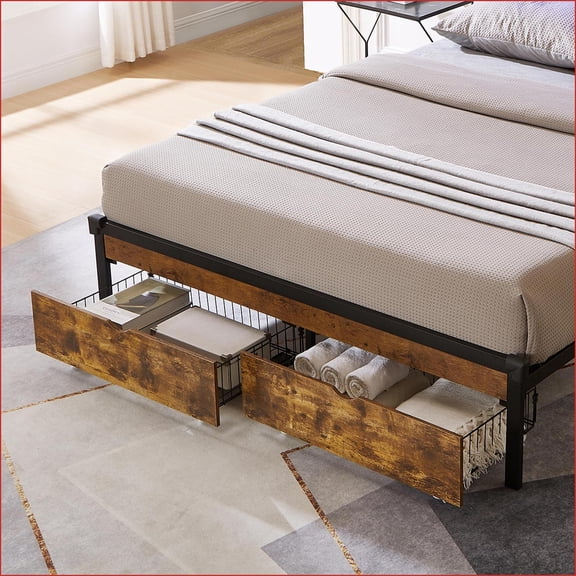 Full Bed Under Bed Storage Drawers with Wheels | Organize Clothes, Toys, Bedding | Walnut Brown | MDF+Metal