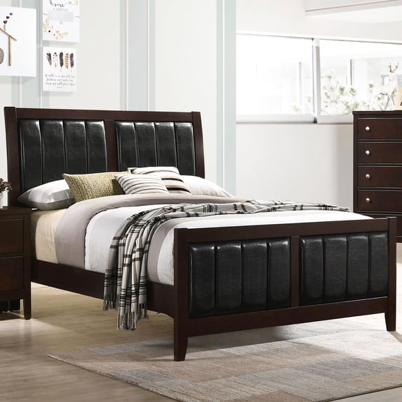 Full Bed With Black Upholstery In Cappuccino For Bedroom Fashion Forward Panel Elegant And
