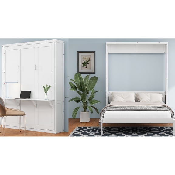 Full Bed With Study Desk - Wall Mounted In White For Space Saving Transform Your Room, Save
