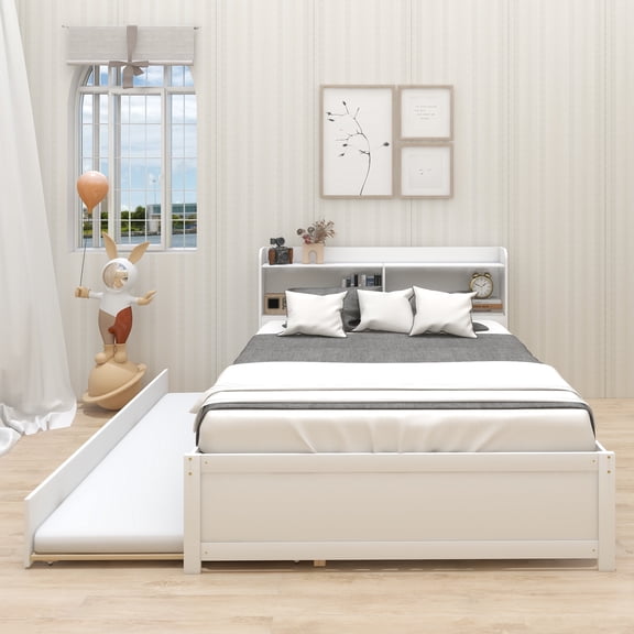 Full Bed with Trundle,Bookcase,White