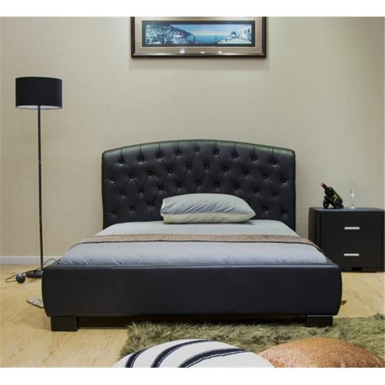 Full Black Bed With Slats