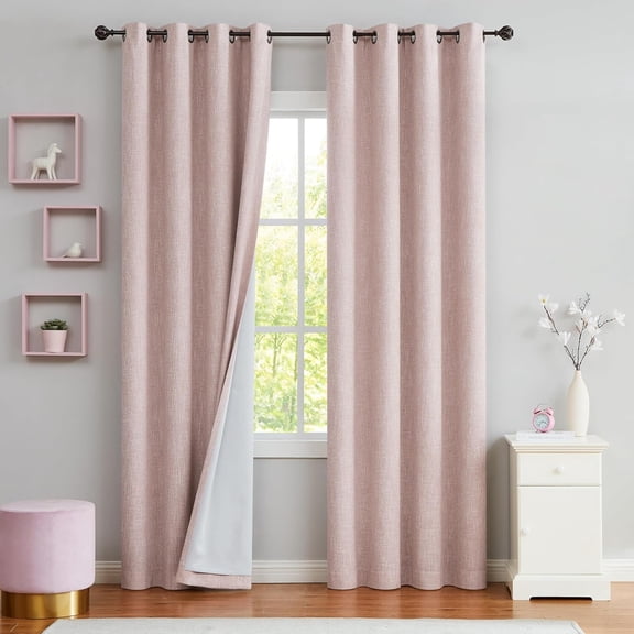 Full Blackout Curtain Panel Grommet Top Heavy Linen Texture Window Treatment for Bedroom Noise Reducing Energy Efficient Drapes with Liner,