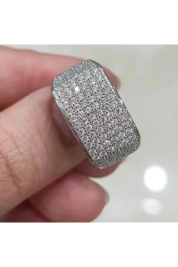 Full Bling Iced Out Rings for Women Luxury Silver Color Crystal Finger Wedding Engagement Bands Hot Trendy Jewelry