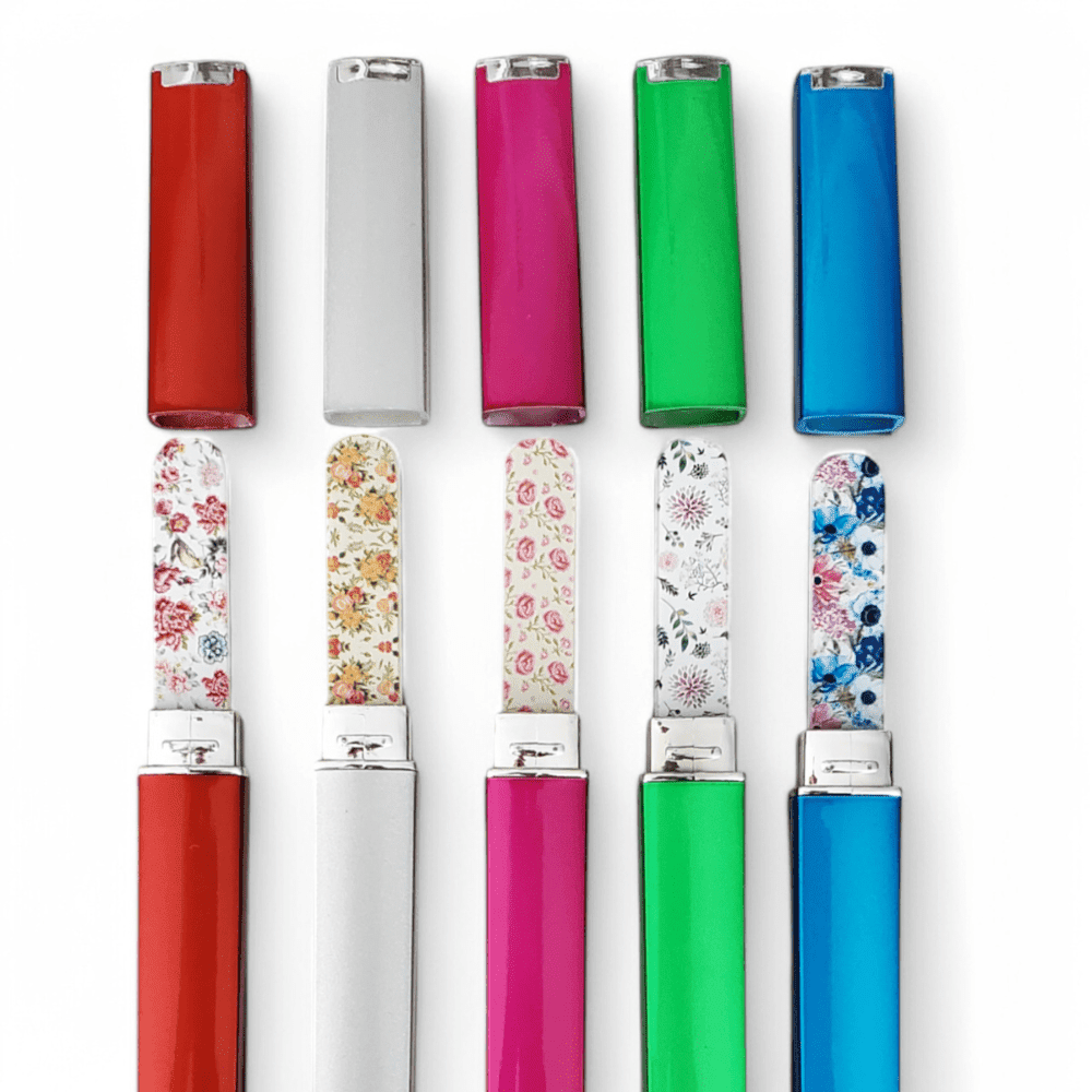Full Bloom 5-Pack Glass Nail Files Set with Cases - Professional Etched Glass Manicure Files with Floral Designs - Gentle Nail Care Tools for Natural & Artificial Nails