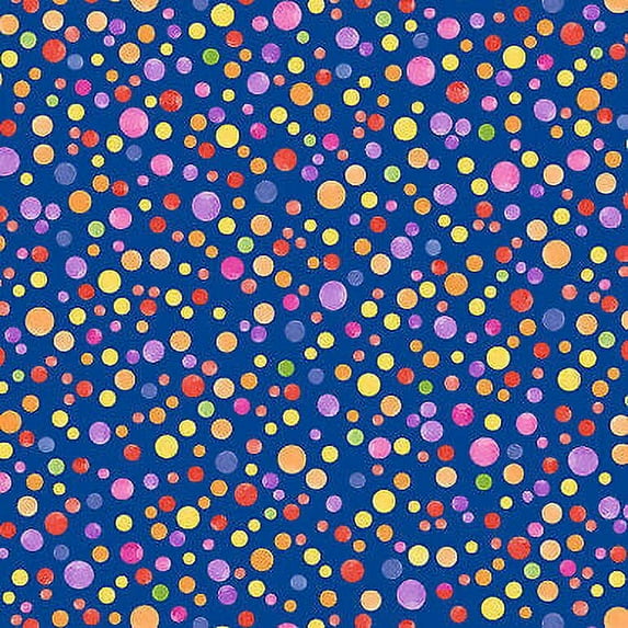 Full Bloom Floral Dark Blue Dots by P and B Textiles Cotton Fabric by the yard
