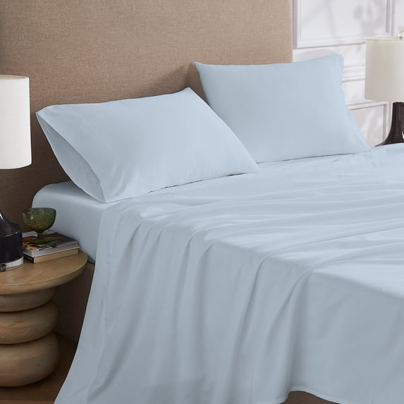 Color Sense 4-Piece Brushed Percale Cotton Blend Bedsheet Set, Cool & Crisp, Breathable, Wrinkle Resistant, Full, Blue