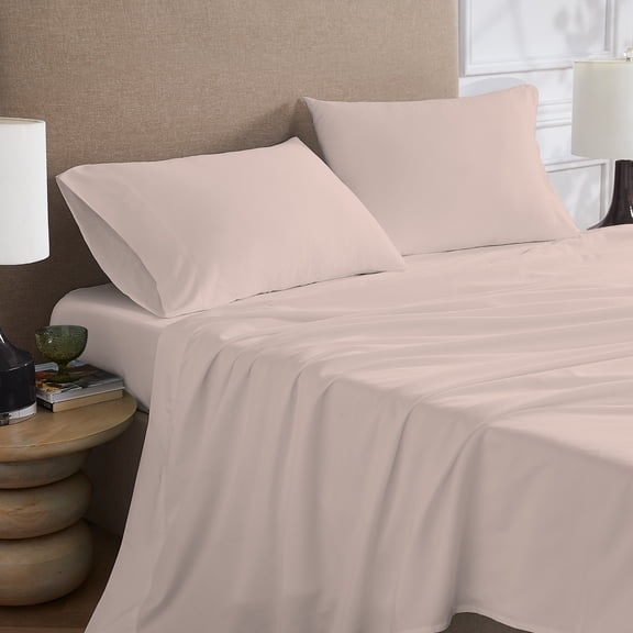 Color Sense 4-Piece Brushed Percale Cotton Blend Bedsheet Set, Cool & Crisp, Breathable, Wrinkle Resistant, Full, Blush