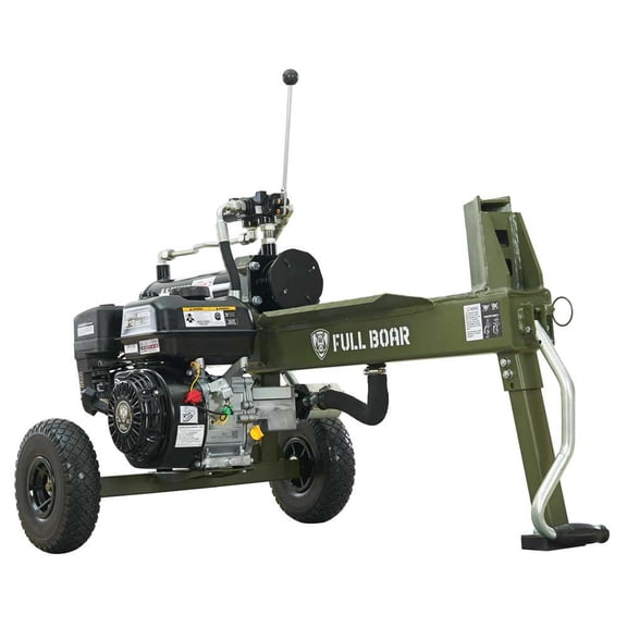 Full Boar 20 Ton 209cc Gas Log Splitter featuring Auto-return valve, 2 stage pump, wide-angle wedge, Heavy-Duty Push Design, Flat-free tires