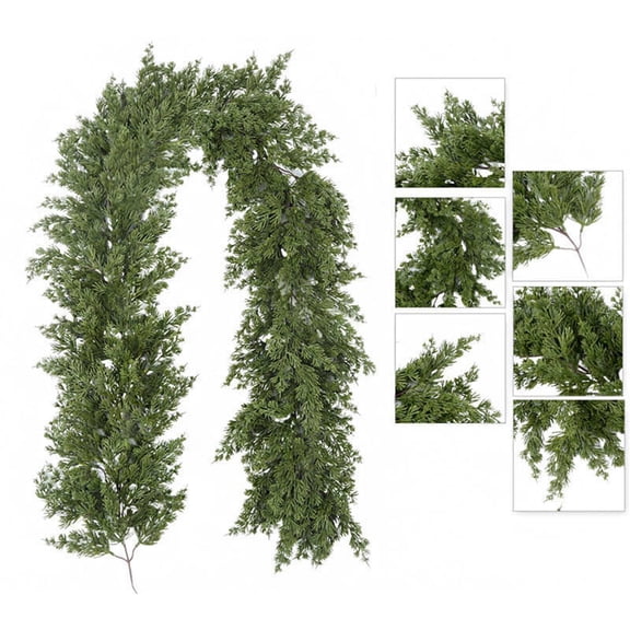 Full Bodied Christmas Cedar Garland Greenery With Dense Cedar Needles, 6ft Artificial Holiday Decoration For Fireplace Mantel, Stair Railing, Wall, Wedding & Winter Party Décor