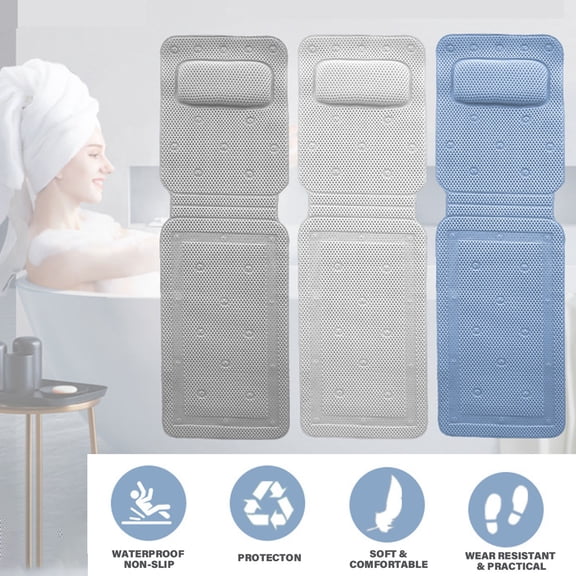 Full Body Bath Pillow, Bath Pillows Mat for tub with Non-Slip Suction Cups, Spa Bathtub Cushion for Head Neck Shoulder & Back Support,Quick Drying ,Gray
