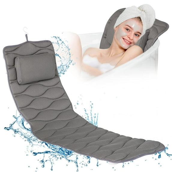 Full Body Bath Pillow, Bath Pillows for tub with Mesh Washing Bag & 21 Non-Slip Suction Cups, Spa Bathtub Pillow for Head Neck Shoulder and Back Support - 5D Air Mesh & Quick Drying