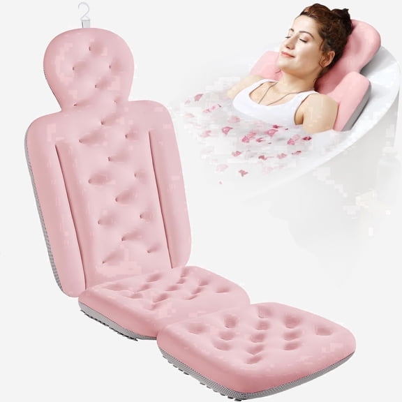 VOXOR Full Body Bath Pillow for Tub, Extra Thick 5D Air Mesh Bathtub Cushion, 160 Suction Cups, Neck and Back Support, 51" x 16", Pink